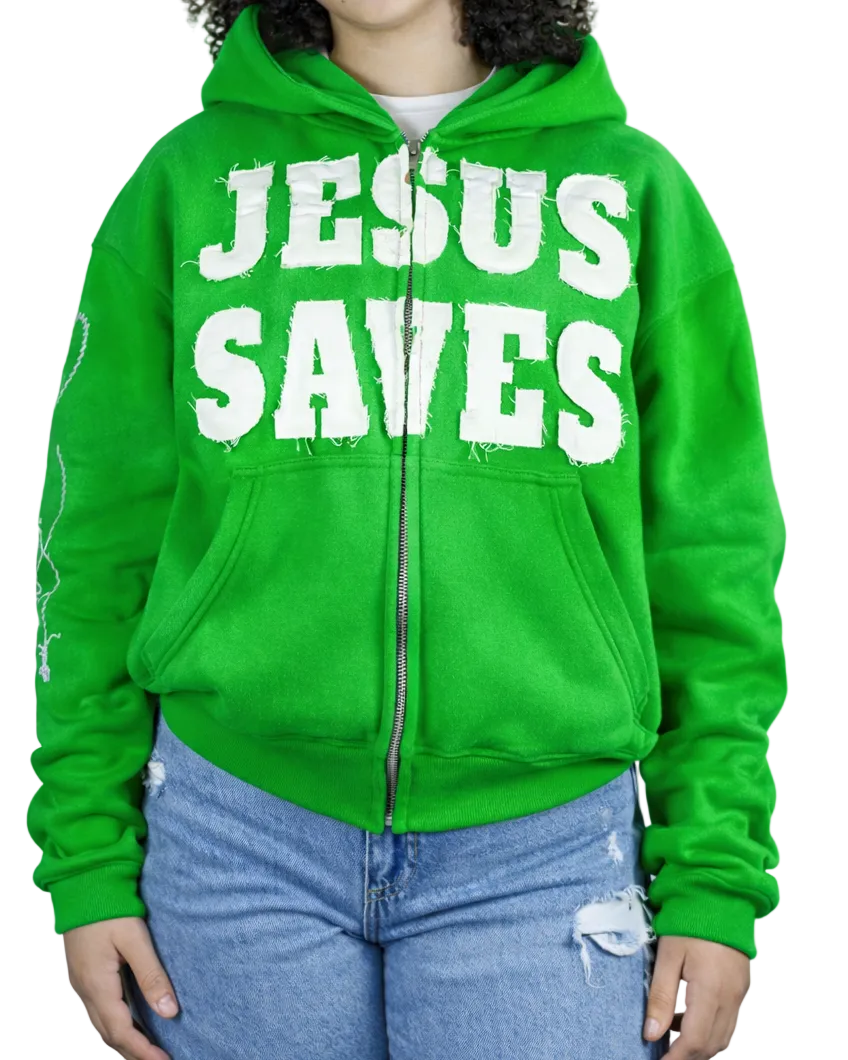 "Lime Green" Jesus Saves Zip Up Hoodie