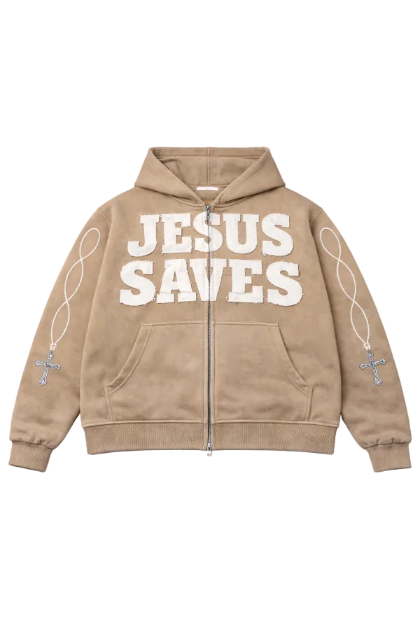 "Desert Cream" Jesus Saves Zip Up Hoodie